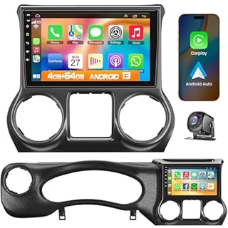 Upgraded Android 13 Car Radio for Jeep Wrangler (2011 2012 2013 2014), 10.2 Inch Car Radio with Carplay&Android Auto Support GPS Navigation, Backup Camera,FM/RDS Radio