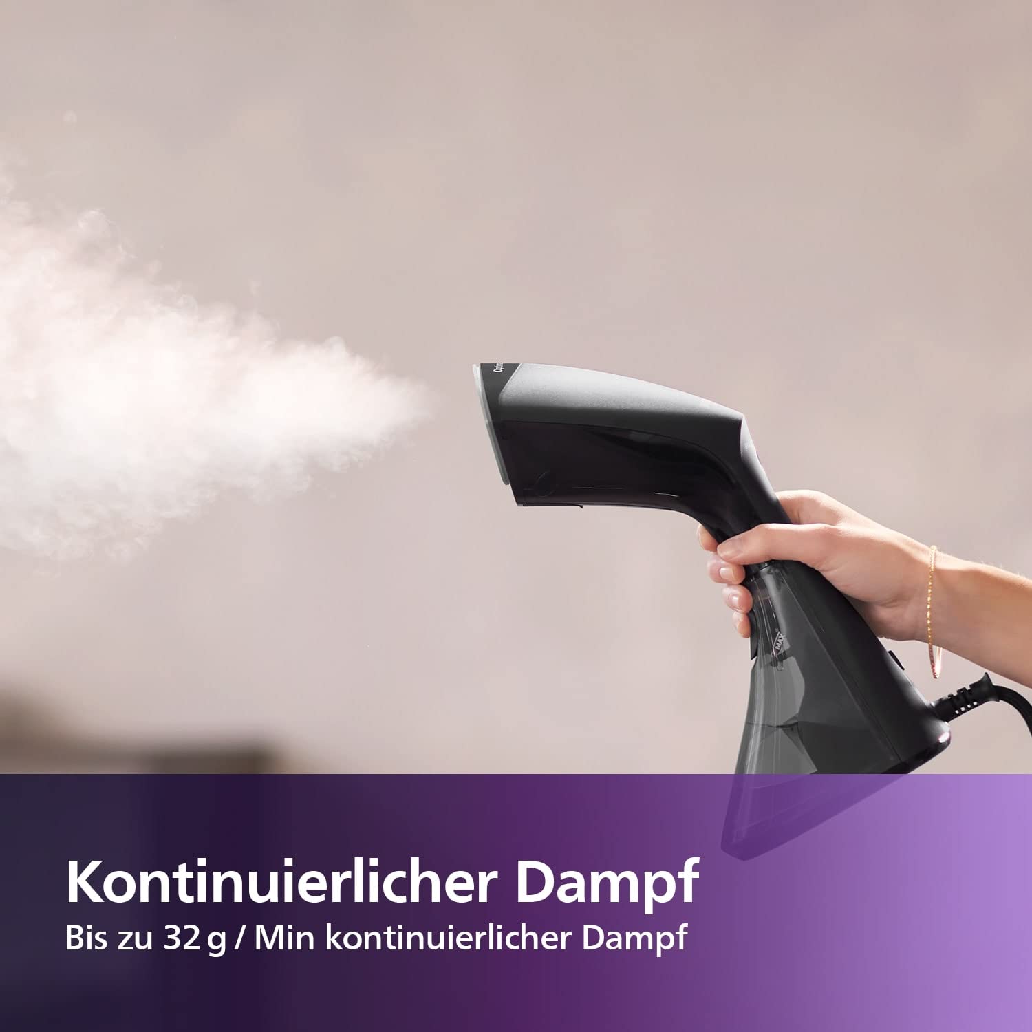Philips 8000 Series tragbarer Dampfglätter - 1600 W, 32 g / Min Dampf, kompaktes ergonomisches Design, SmartFlow Heizplatte, Schwarz (GC800/80R1) (Generalüberholt)