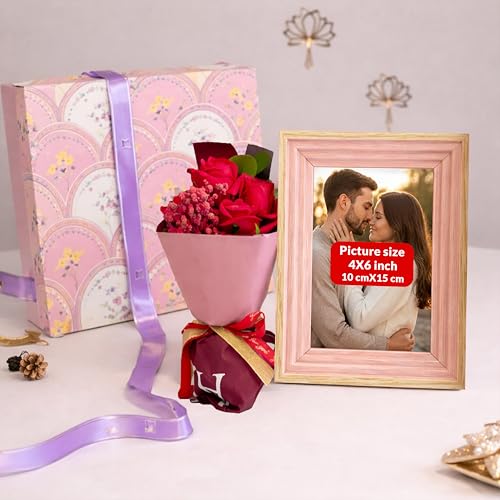 Image of Art Street Gift Hamper Box with Photo Frame, One Red Rose Bouquet Celebration and Gift for Family, Friends and Relatives (Pack of 3)