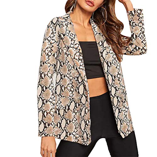 Women's Casual Lapel Collar Snake Skin Print Blazer Jacket Coat Open Front Long Sleeve Outwear Tops