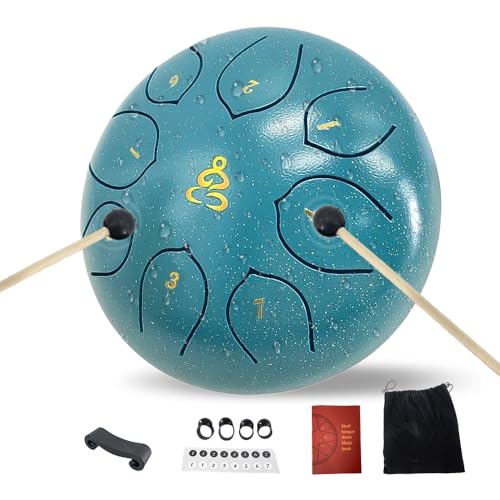 WUQIMUSC Steel Tongue Drum 6 Inch 8 Notes, Waterproof Rain Drum for Outdoor Garden, Meditation Rain Chime, Musical Percussion Instrument for Adult Gift with Mallets, Bag & Music Book, C Major