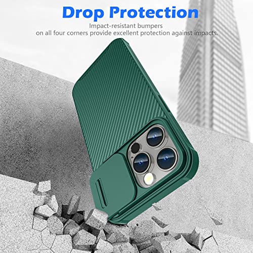 Image of imluckies Compatible with 6.1 inch iPhone 13 Pro Case with Slide Camera Cover, [Back Hard PC & Soft Bumper], Slim Protective & Full Camera Protection Scratch-Resistant Case (Green)