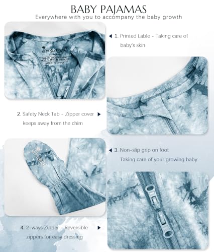 Jimonda Baby Girls Boys Footed Pajamas,Rayon From Bamboo,2 Way Zipper Long Sleeve Soft Sleeper Pjs,Infant Tie-dye Romper3