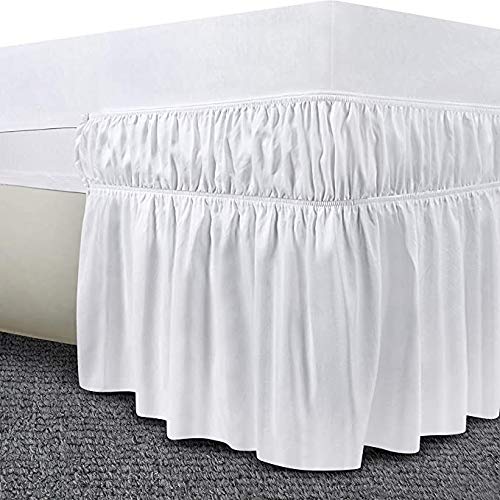 WWQQ Gonna Da Letto In Microfibra 150x200 Cm Con Balza - Altezza 38 Cm, Bianca, Per Letto Matrimoniale