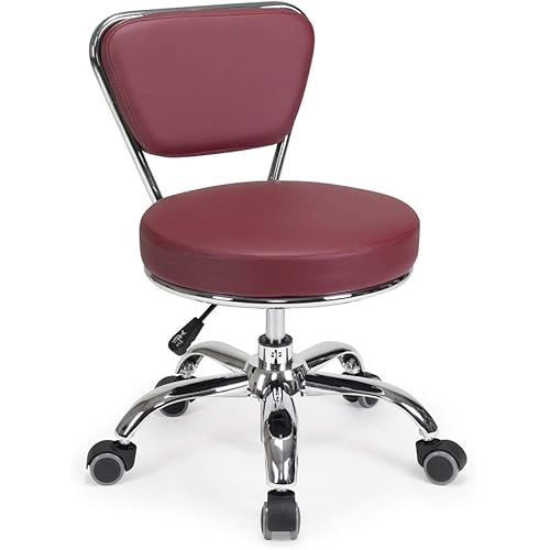 MAYAKOBA Dayton Rolling Stool with Backrest – Red Pneumatic Seat, Adjustable Height 13"-15", Ergonomic Design for Home Office, Garage, Gardening, Lab, School, Mechanic Tasks