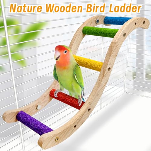 Image of Hamiledyi Nature Wooden Bird Ladder Pet Parrots Climb Bridge Exercise Stands for Parakeet Climbing Chewing Bridge Bird Cage Accessories for Cockatiel Parakeet Lovebirds Budgie