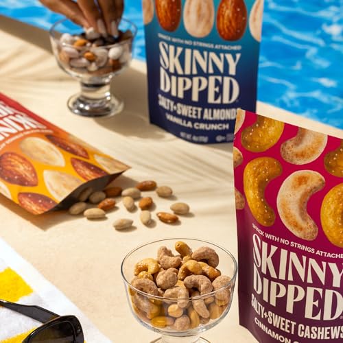 Image of SkinnyDipped Salty + Sweet Maple Almond Crunch, Healthy Snack, Plant Protein, Gluten Free, 4 oz Resealable Bags, Pack of 5