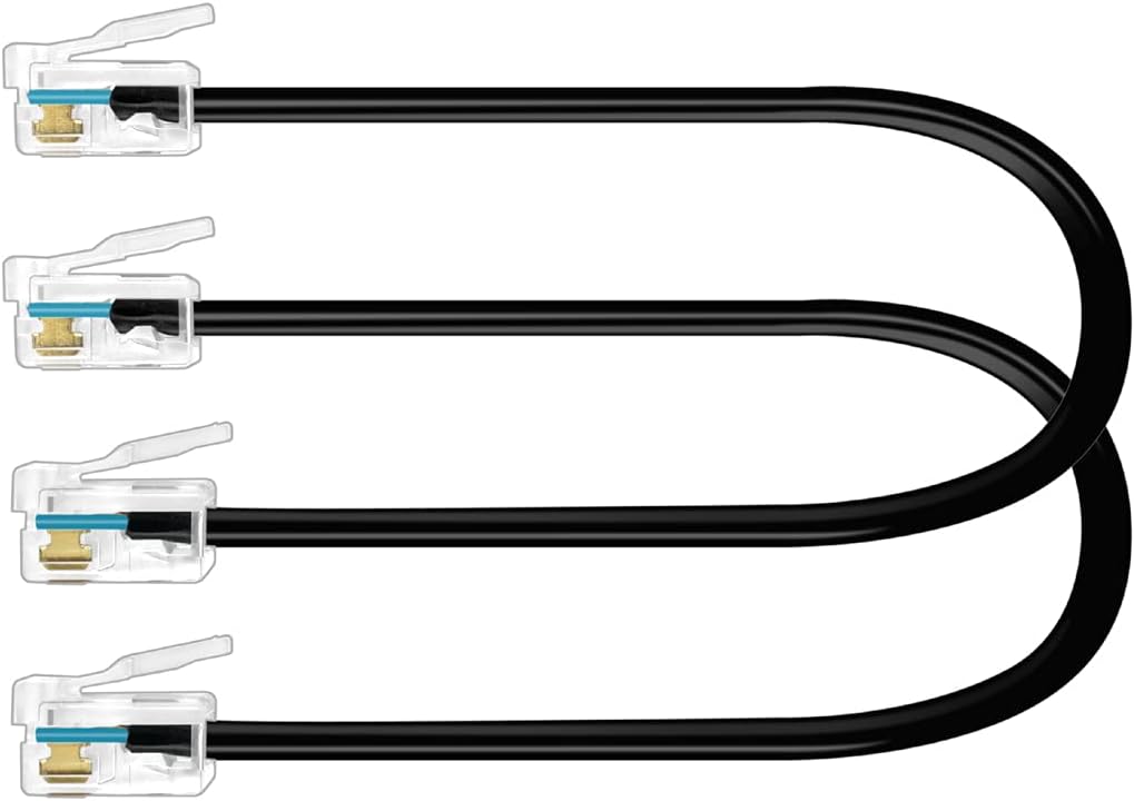 NECABLES 2Pack 6 Inch Short RJ12 Cable Short Phone Cord RJ12 6P6C Male to Male Straight Wired for Both Data and Voice Use Black - 6in