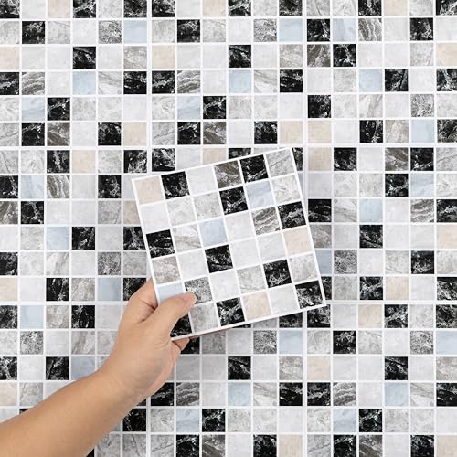Hode Kitchen Bathroom Tile Stickers Stick on Tiles, Sticky Back Peel and Stick Self Adhesive Wall, Vinyl Waterproof Marble Mosaic Effect, 50pcs 15x15cm Hode Kitchen Bathroom Tile Stickers Stick on Tiles, Sticky Back Peel and Stick Self Adhesive Wall, Vinyl Waterproof Marble Mosaic Effect, 50pcs 15x15cm