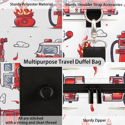 Fire Truck Travel Duffle Bag, Sports Gym Bags for Women Men, Carry On Weekender Overnight Bag, Transportation Workout Hospital Airplane Trips Bag3