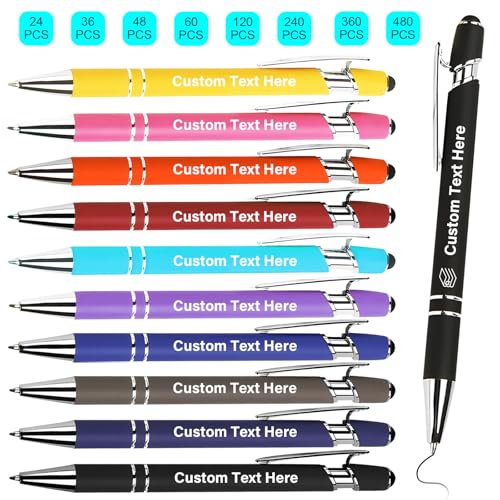PUZYCOFA 1-480 Pcs Personalized Pens Bulk Custom Pen Engraving with Stylus Tip Customized Pens with Name/Logo/Text Suitable for Businesses School Office Personalized Gifts for Teacher Colleague