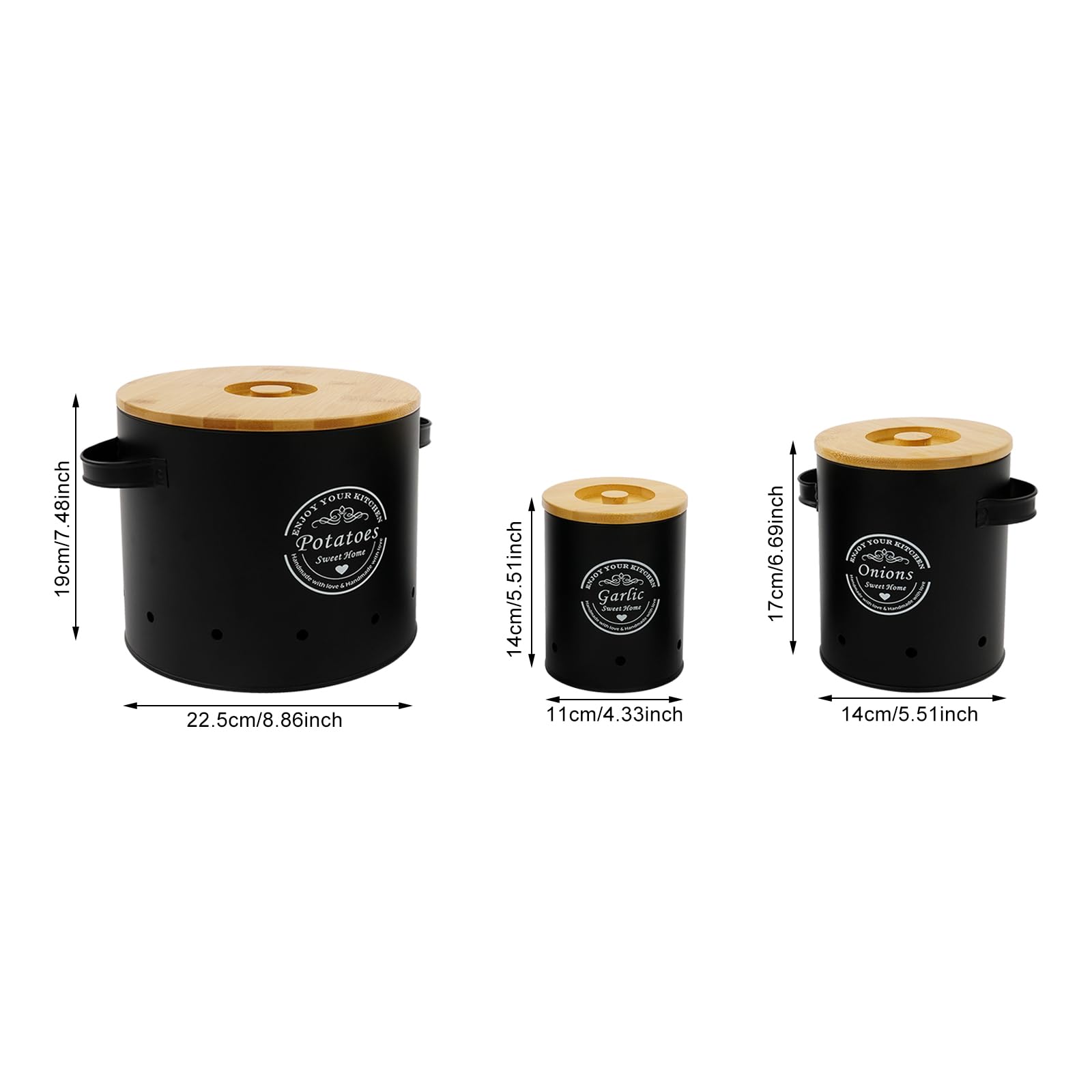 3er Set Aufbewahrung Kartoffeln Zwiebeln Knoblauch Kartoffel Aufbewahrungsbox mit Frischebelüftung Zwiebel Aufbewahrungbox mit Deckel & Griff Aufbewahrung Küche aus Kohlenstoffstahl，A，A