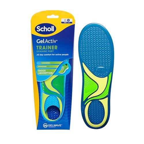 Scholl GelActiv - Plantillas de entrenamiento para hombre, cómodas para todo el día, súper absorción de impactos y elasticidad con tecnología GelWave, talla 36-40