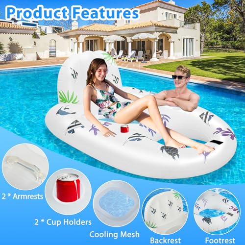 image for Sinbyuer Inflatable Pool Float Lounger with Color Changing Lights, Sol