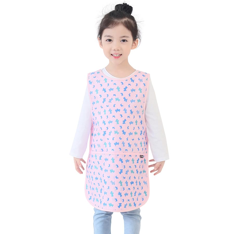 Kids Waterproof Art Tabard | Sleeveless Messy Play Painting Smock for Toddlers | Size SโXL | Kids Artist Apron for School, Daycare, Crafts, Pink Puppy (22-L) โ image 1