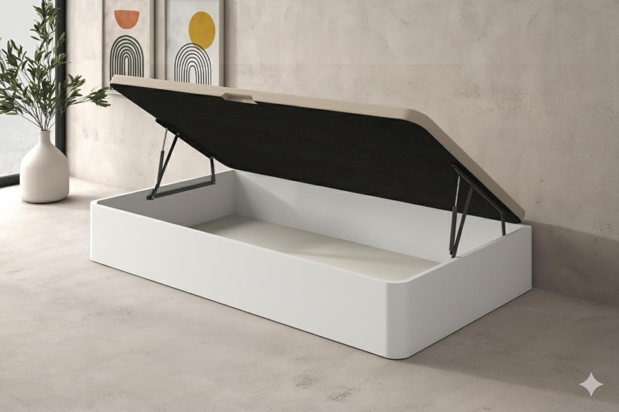 SHIITO | Modelo Dakotta – Canapé 90x190 cm con Apertura Lateral | Tapa 3D Transpirable | Gran Capacidad – Color Blanco – 90x190x35 cm