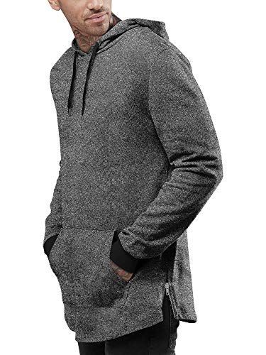 Hat and Beyond Mens Lightweight Marled Longline Zipper Hipster Hoodie Brushed Fleece Pullover