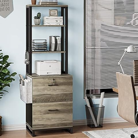 Itaar 2 Drawer File Cabinet with Lock, Filing Cabinet fits Letter, Legal, A4 Size, Hanging File Folders, File Cabinets for Home Office with Adjustable Storage Shelf and Hook, Oak Grey Cover