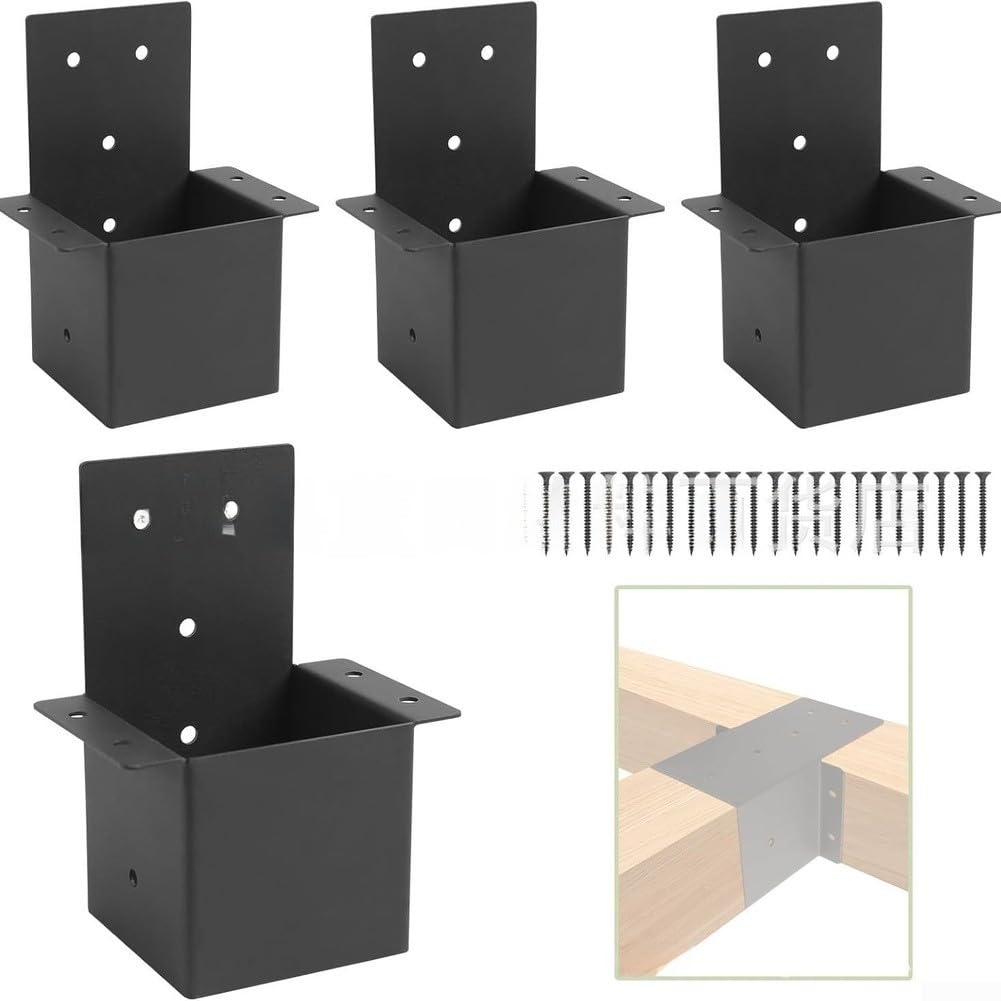 Set di staffe per pergola in acciaio zincato, per connettore a colonna per padiglione, con viti, kit di supporto in legno resistente, nero, 11 x 9 x 7 cm (4 pezzi)
