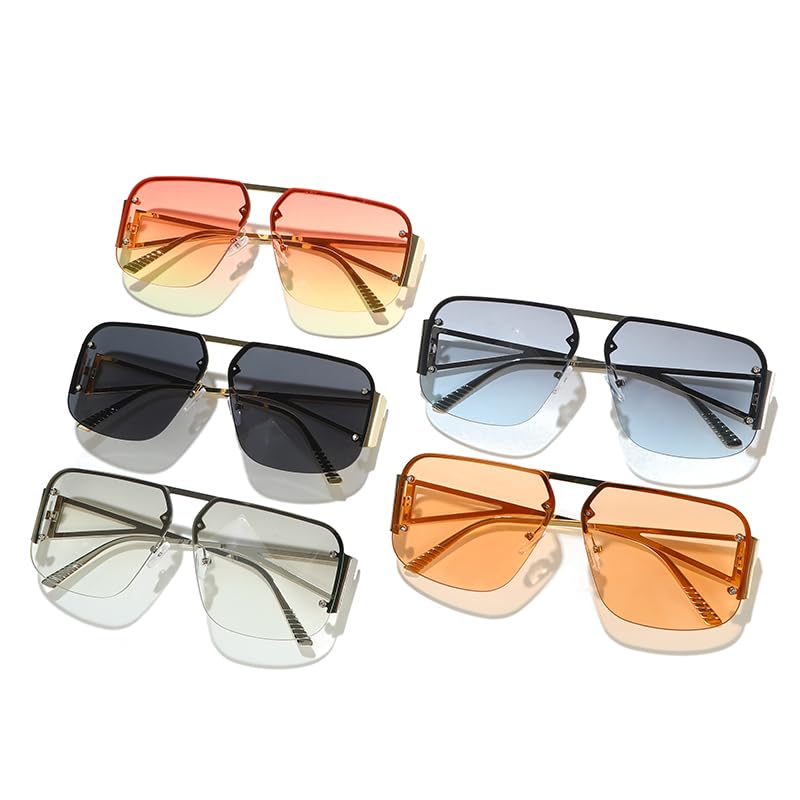 Women Trendy Large Aviator Sunglasses Men Retro Metal Rimless Square Frame UV400 Lens3