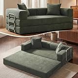 GRUSIGN Convertible Sofa Bed,78 Inch Folding Futon Sofa Bed,Sleeper Sofa Bed with Fixed-Shape Frame,Boneless Couch Loveseat with Pull Out Bed for Living Room with 2 Pillows,No Assembly Required, Green