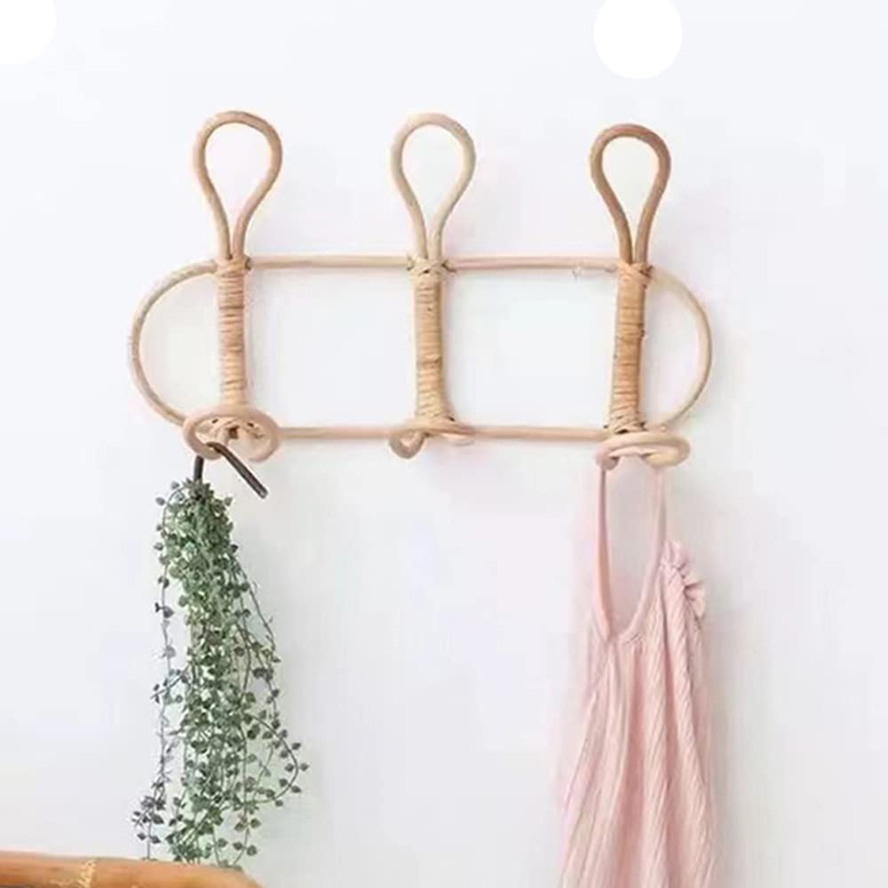 Smallterm 412403 Rattan Wall Hooks Kids Garments Organizer Rack Clothes Hat Hanging Hook Rattan Hanger Kids Hanger