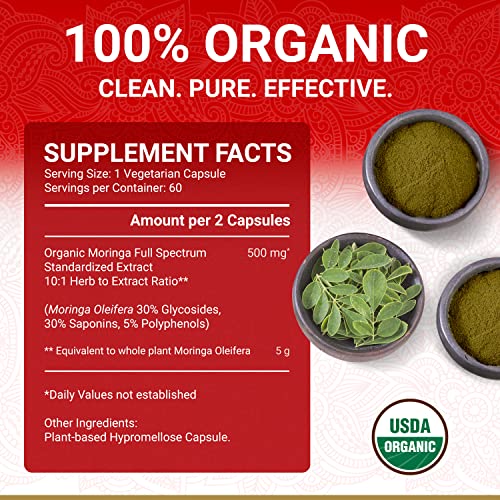 Organic Moringa Capsules Organic - Moringa Oleifera Capsules | Natural Herbal Supplement From Moringa Leaves | Certified Usda Organic | Vegan | Moringa Leaf Capsules Superplant | 60 Moringa Pills #TOP6