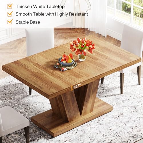 Image of Tribesigns 47-Inch Dining Table for 4, Walnut Brown Kitchen Dinner Table with Heavy Duty Pedestal, Farmhouse Wooden Eating Table for Home, Dining Room, Small Space