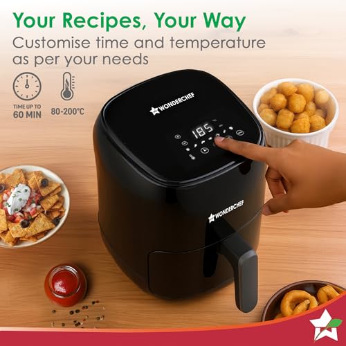Image of Wonderchef Neo Digital Air Fryer | 1000W, 2 Litres | Rapid Air Technology | Non-stick Basket | Auto Shut-off | Touch Screen | Fry, Bake, Grill, Roast | Cool Touch Handle | 2-Year Warranty | Black