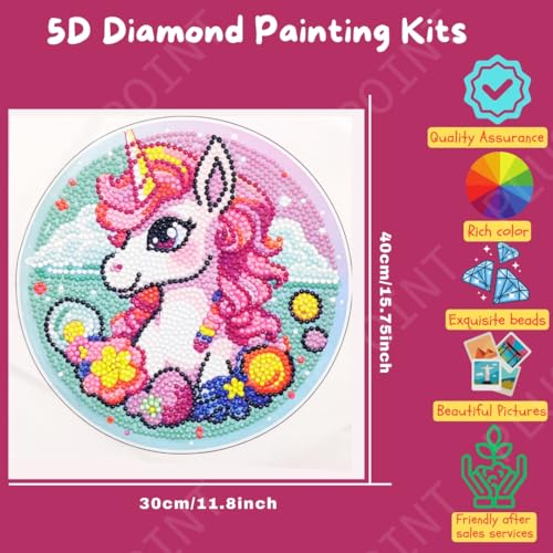 Image of PLUSPOINT 5D Diamond Gem Kits for Kids with Frame Diamond Art and Craft for Kids Ages 6 8 10 12 Gem Art Painting Kit Unicorn Crafts Unicorn Diamond Painting Kits for Girls