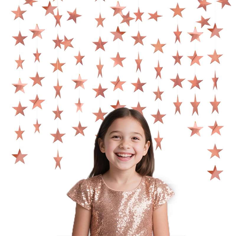 Image of Rose Gold Shining Star Hanging Garland Rose Gold Hanging Sparkling Star Streamer Glitter Bunting Banner Twinkle Backdrop for Wedding Baby Shower Birthday Christmas Decorations 40 Feet