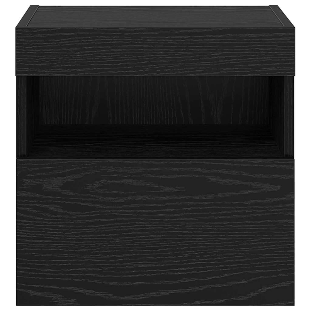 Étagère murale pour TV, aspect chêne, noire, 40 x 30 x 40 cm, en matériau du bois, support TV flottant, avec éclairage LED, console multimédia pour salon, chambre à coucher, centre de