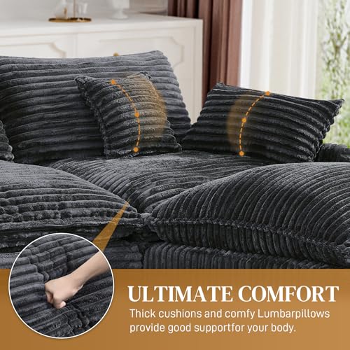 Image of 145 inch Oversized U Shaped Modular Sectional Sofa with Ottoman, Comfy Fluffy Soft Corduroy, Large Cloud Couch with USB Port, Cup Holder and Storage Central Console for Living Room, Deep Grey