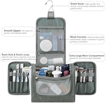 Wedama Toilettas voor vrouwen, hangende reistoilettas met sieradenorganisatorvak, grote make-uptas, PVC waterdichte cosmetische reistas voor reizen, zakenreizen, camping, badkamer, zwart, Zwart