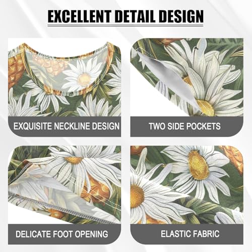 ALAZA Daisy Flowers Pineapples Pajama Set Short Sleeve Sleepwear Soft Lounge Nightwear4