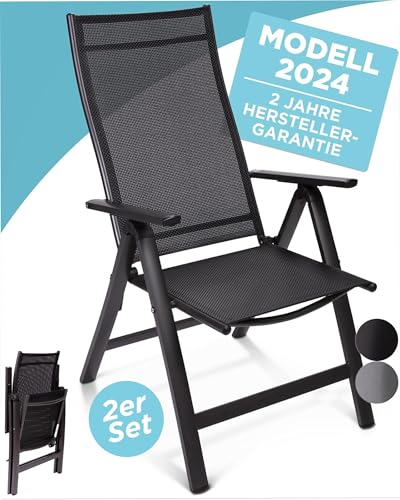 gardisun Hochlehner Gartenstuhl klappbar aus Aluminium, 2-Fach pulverbeschichtet, wetterfest, Leicht, 5-Fach Verstellbar, Made in EU
