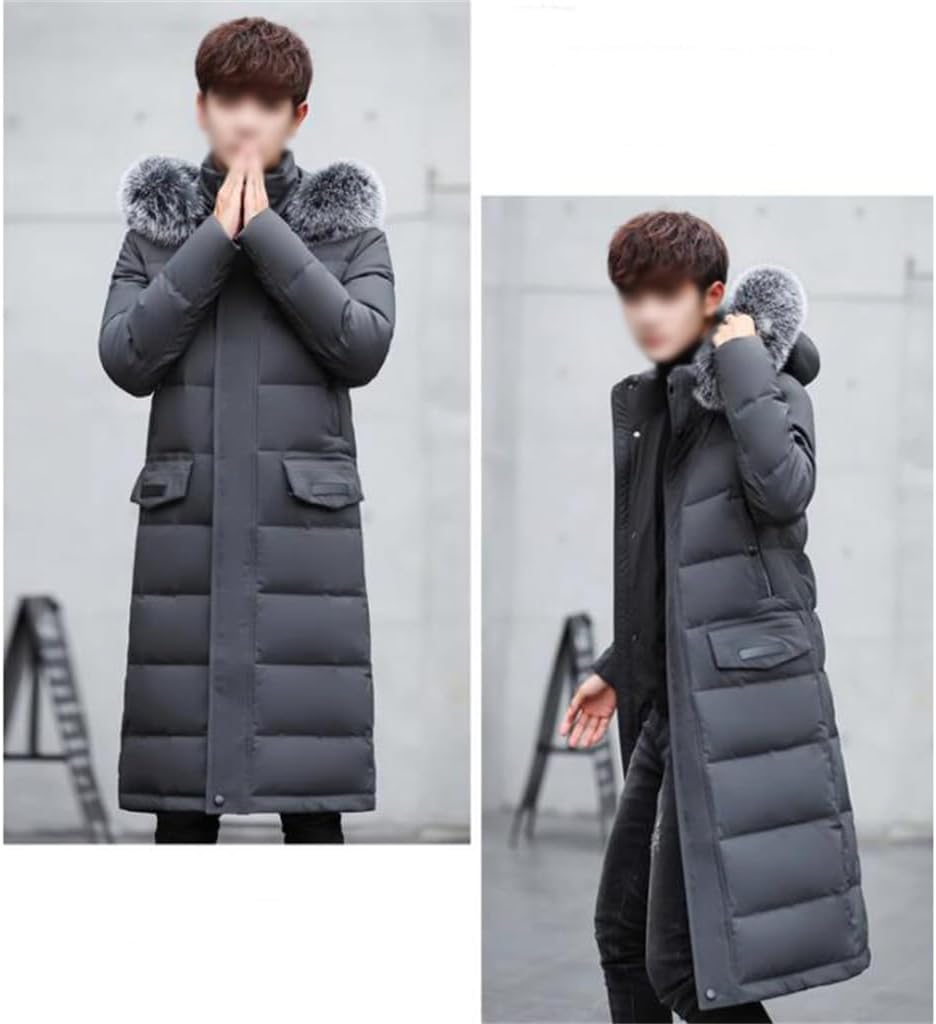 Big hair collar men's down jacket long over the knee and thick Korean coat youth winter