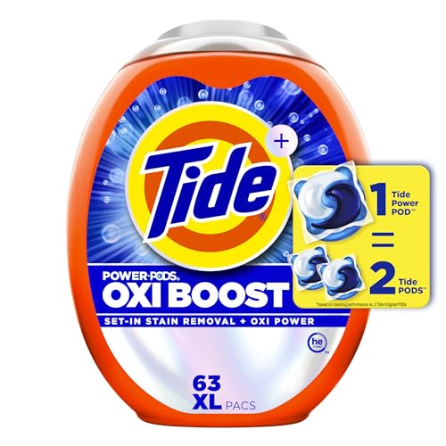 Image of Tide Oxi Boost Power PODS Laundry Detergent Pods, 63 Count, Stain Remover Plus Oxi Power