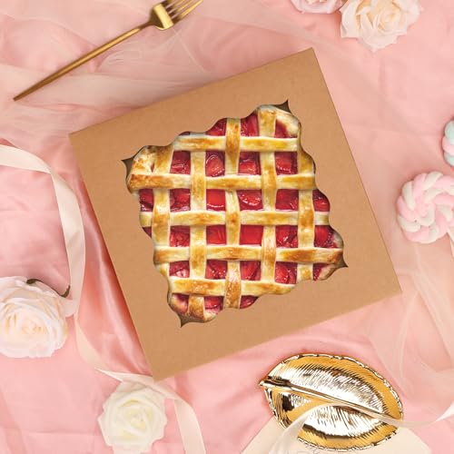 Image of TOMNK 30pcs Pie Boxes, 10x10x2.5 Bakery Boxes with Window, Auto-Popup Brown Bakery Boxes for Pies, Cookie Boxes Treat Boxes for Dessert, Donuts, Muffins