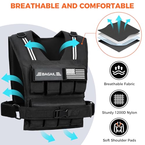 BAGAIL Weighted Vest Men, 20lb/30lb/40lb Adjustable Weight Vest for Woman with Removable Iron Weights, Women’s Rucking Vest for Walking, Workout, Running, Strength Training - Image 5