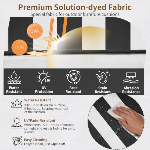 Image of 24x24 Outdoor Chair Cushions 2 Set, Waterproof Deep Seat Cushions for Patio Furniture with Removable Cover, Fade Resistant 4'' Outdoor Seat Cushion w / Ties Handle for Sofa Couch,Black White Stripes