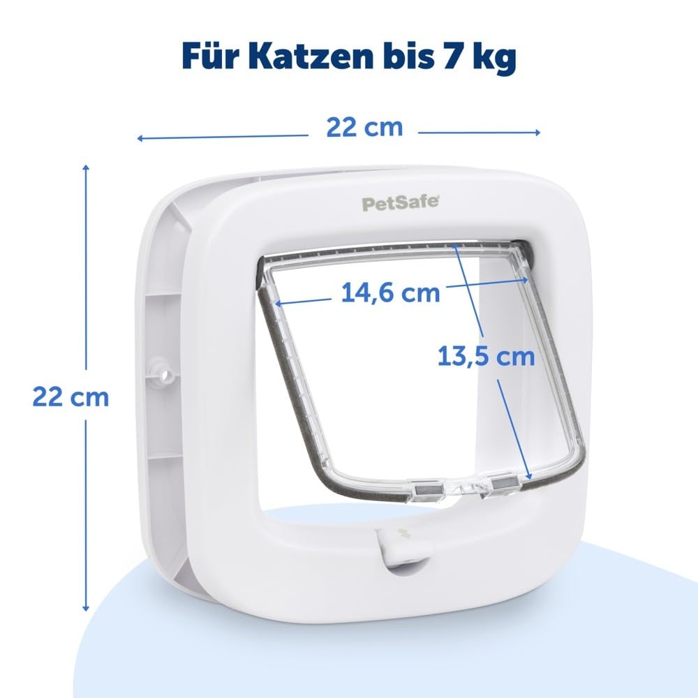 PetSafe Manuelle Katzenklappe, Handverriegelung mit 4 Verschlussoptionen, Mit Wetterdichtung, Katzen bis 7 kg, Weiß
