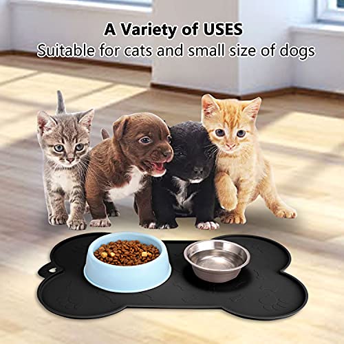 Dog Bowl Mat, Nwfhtd Dog Mat For Food And Water Pet Cat Large Small Silicone Rubber Plastic Waterproof Feeding Eating Dish Placemat Trays With Edges Lip For Floor, 17.7"X11.8", Light Grey #TOP2