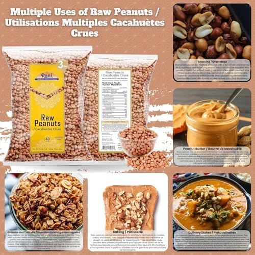 Rani Peanuts, Raw Whole With Skin (uncooked, unsalted) 48oz (3lbs) 1.36kg Bulk ~ All Natural | Vegan | Gluten Friendly | Fresh Product of USA ~ Spanish Grade Groundnut/Red-skin - 3