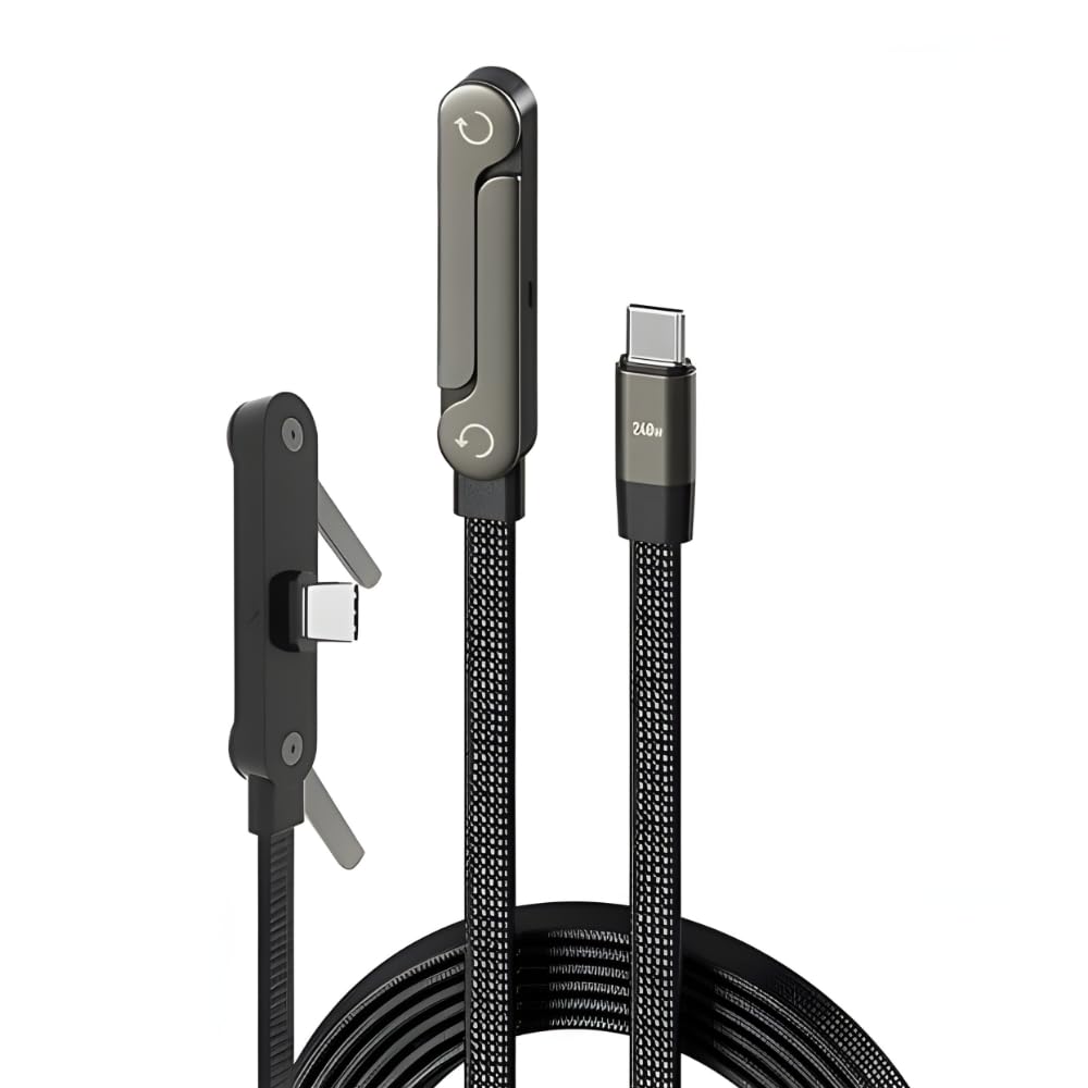 TikTok 240W USB Type C to C Ultra Fast Charging Cable with Invisible Stand, 1.5M Nylon Braided Flat Unbreakable, 480Mbps Data Transfer, Compatible with Iphone, Macbook, iPad, Samsung, etc-picture-16