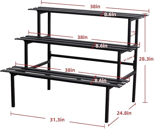 Miniatura 3 de Soporte versátil de metal para plantas de 3 niveles, diseño de escalera, estante de almacenamiento de utilidad resistente para uso en interiores y