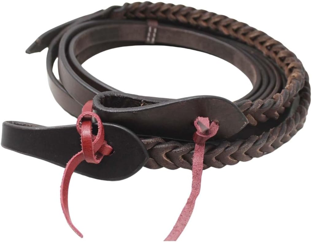 CHALLENGER Horse Western 8 Feet Brown Leather Braided Leather Split Reins Tack 66RT49BR