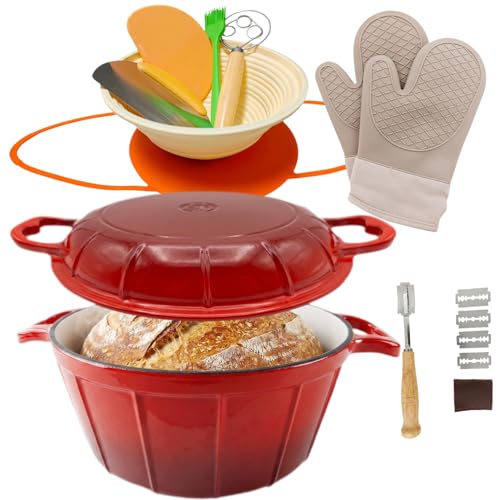 Olla de hierro fundido esmaltado rojo de 5 l con tapa