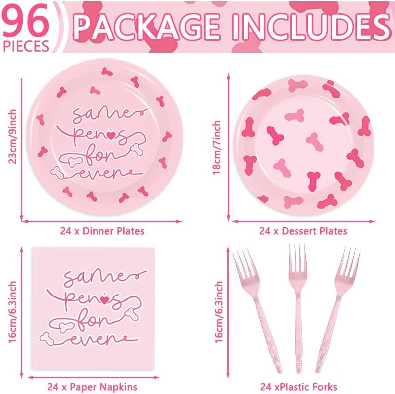 96PCS Bachelorette Party Decorations Bachelorette Plates Napkins Bridal Shower Favors Hen Party Sign Funny Naughty Decor Gift for Wedding Bach Girl Party Bach Decorations Same Forever Supplies Serve24