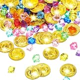la ruta del tesoro reedicion 【Material Resistente y Reutilizable】Las monedas están fabricadas con plástico de alta calidad y las piedras preciosas con material acrílico resistente. Son duraderas, ligeras y reutilizables, ideales para decoraciones de fiestas, juegos infantiles y accesorios de búsqueda del tesoro durante mucho tiempo